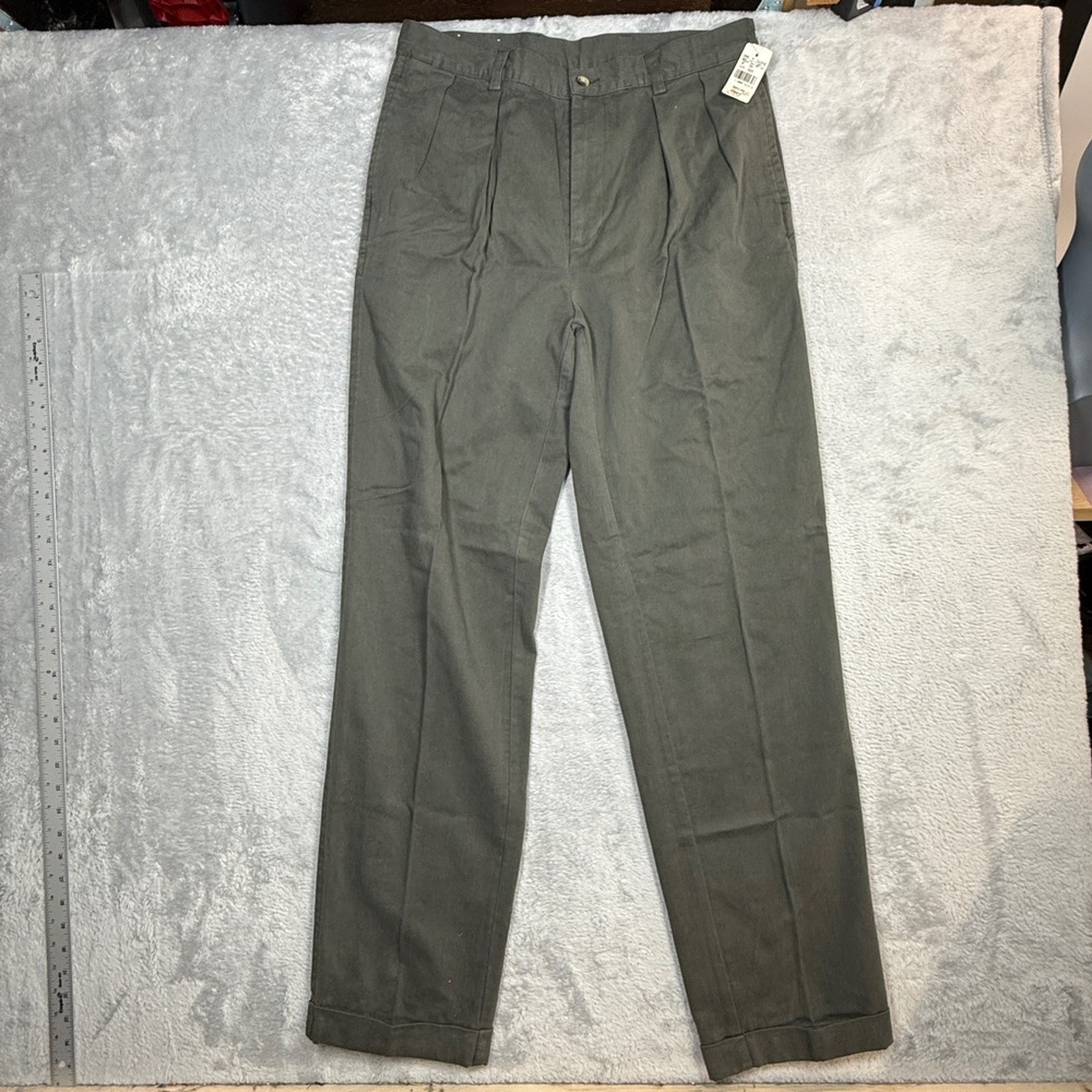 VTG Nautica Pleated Chino Pants Mens 34x34 (Fits 34x32) Olive Green Cuffed 90s